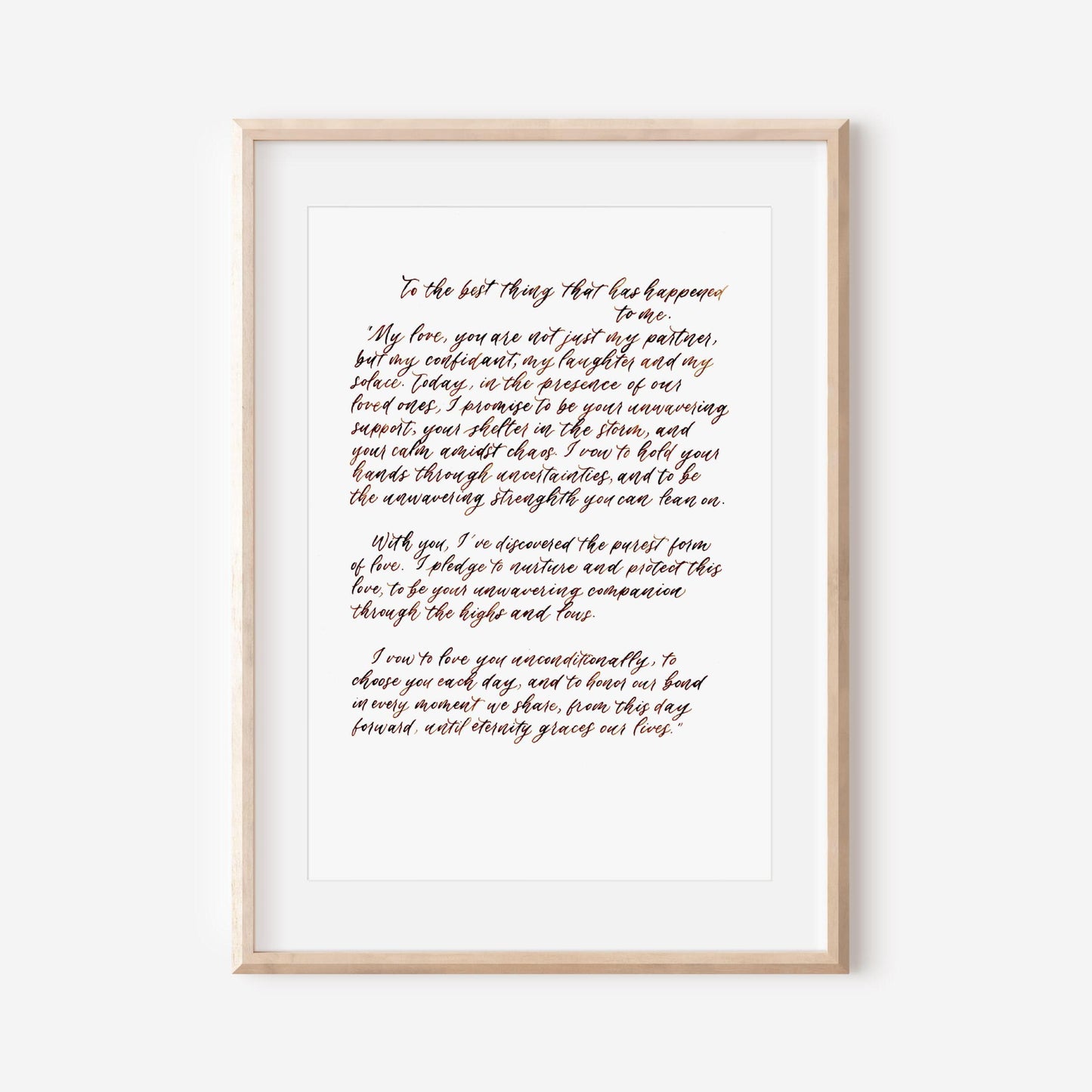 framed handwritten calligraphy wedding vows love letter or poem keepsake by HerPens