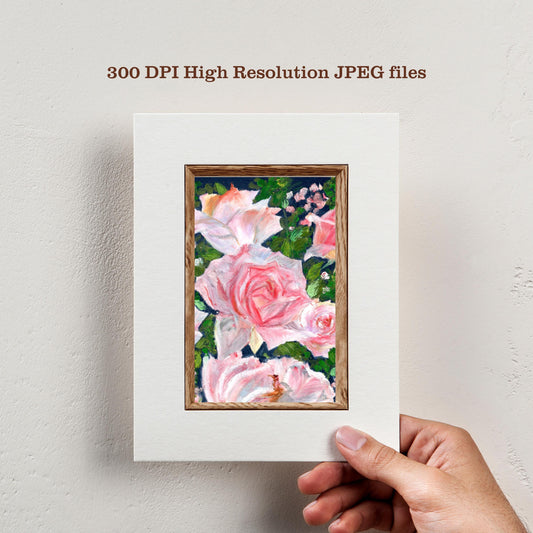 Rose Garden | Printable from Original Oil Pastel Art | Digital Download | Nature-Inspired Floral Illustration