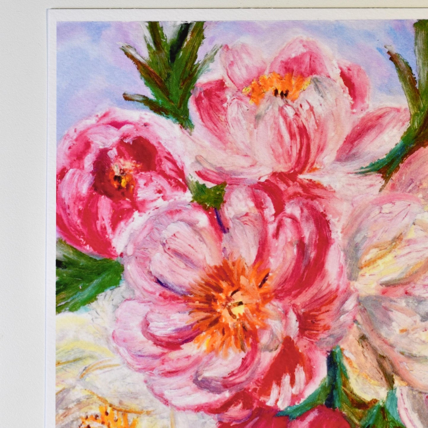 Pink Peonies Oil Pastel Art Print, Textured Paper (A4 A5)