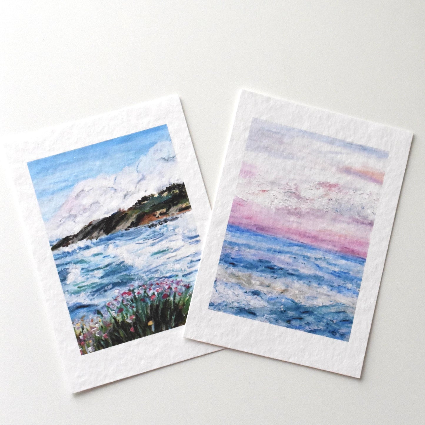 Close-up of the oil pastel texture and fine art paper surface from the A6 landscape postcard set by HerPens.