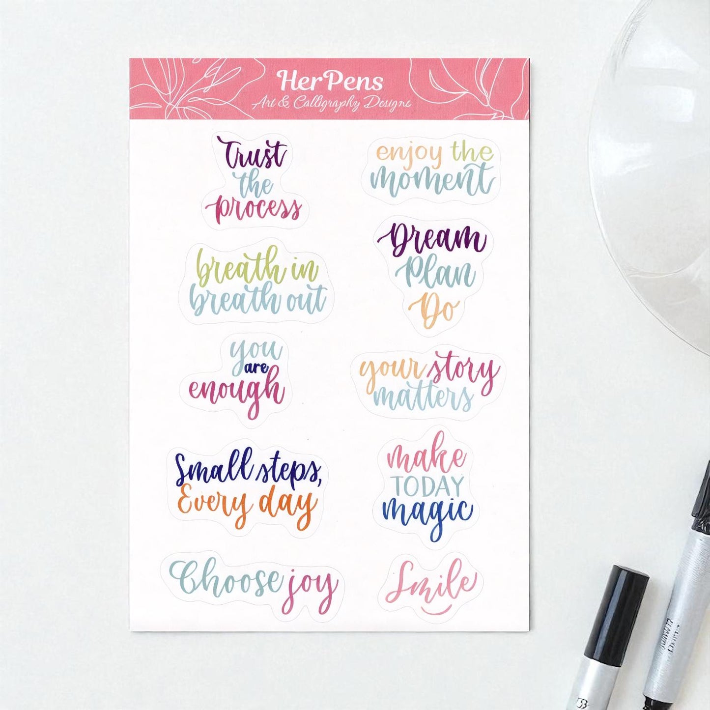 Pastel Quote Sticker Sheet - Modern Calligraphy Journal Stickers