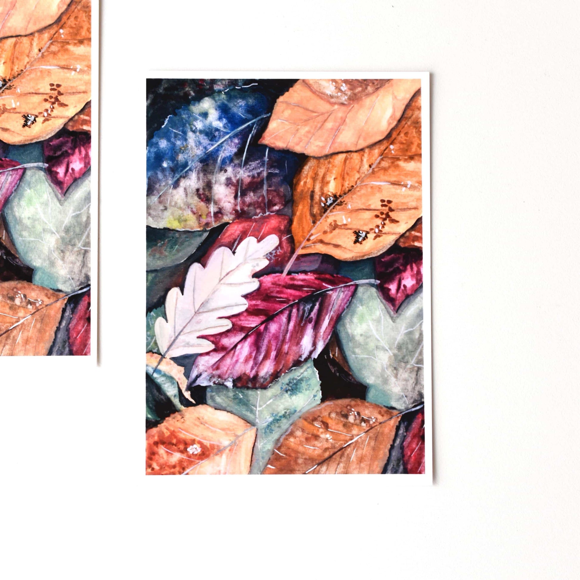 A6 autumn leaves art print postcard printed from original gouache painting