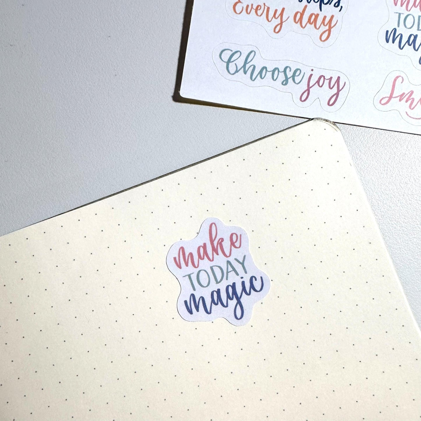 Handwritten aesthetic pastel sticker sheet with calligraphy quotes for bullet journal and planner decoration herpens