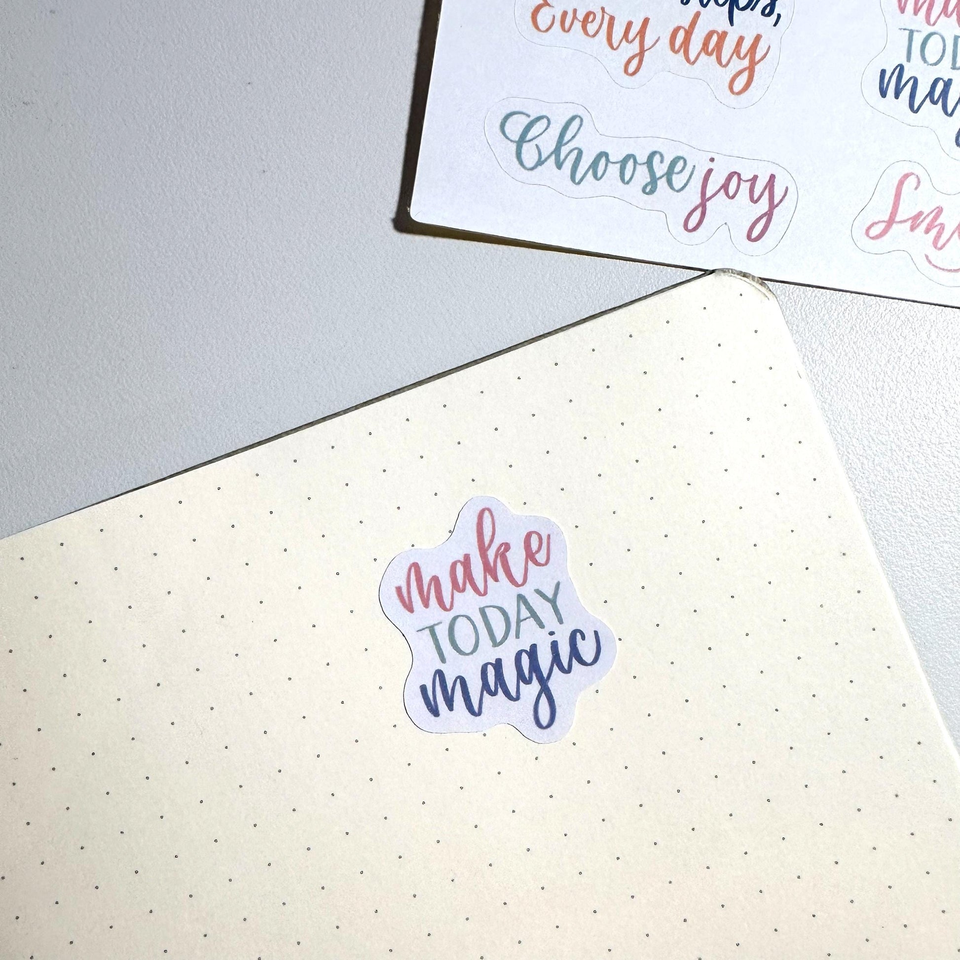 Handwritten aesthetic pastel sticker sheet with calligraphy quotes for bullet journal and planner decoration herpens