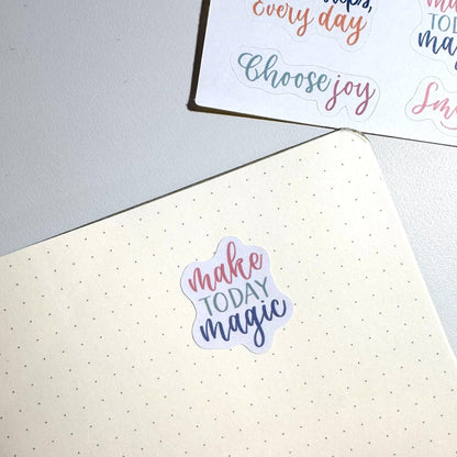 Handwritten aesthetic pastel sticker sheet with calligraphy quotes for bullet journal and planner decoration herpens