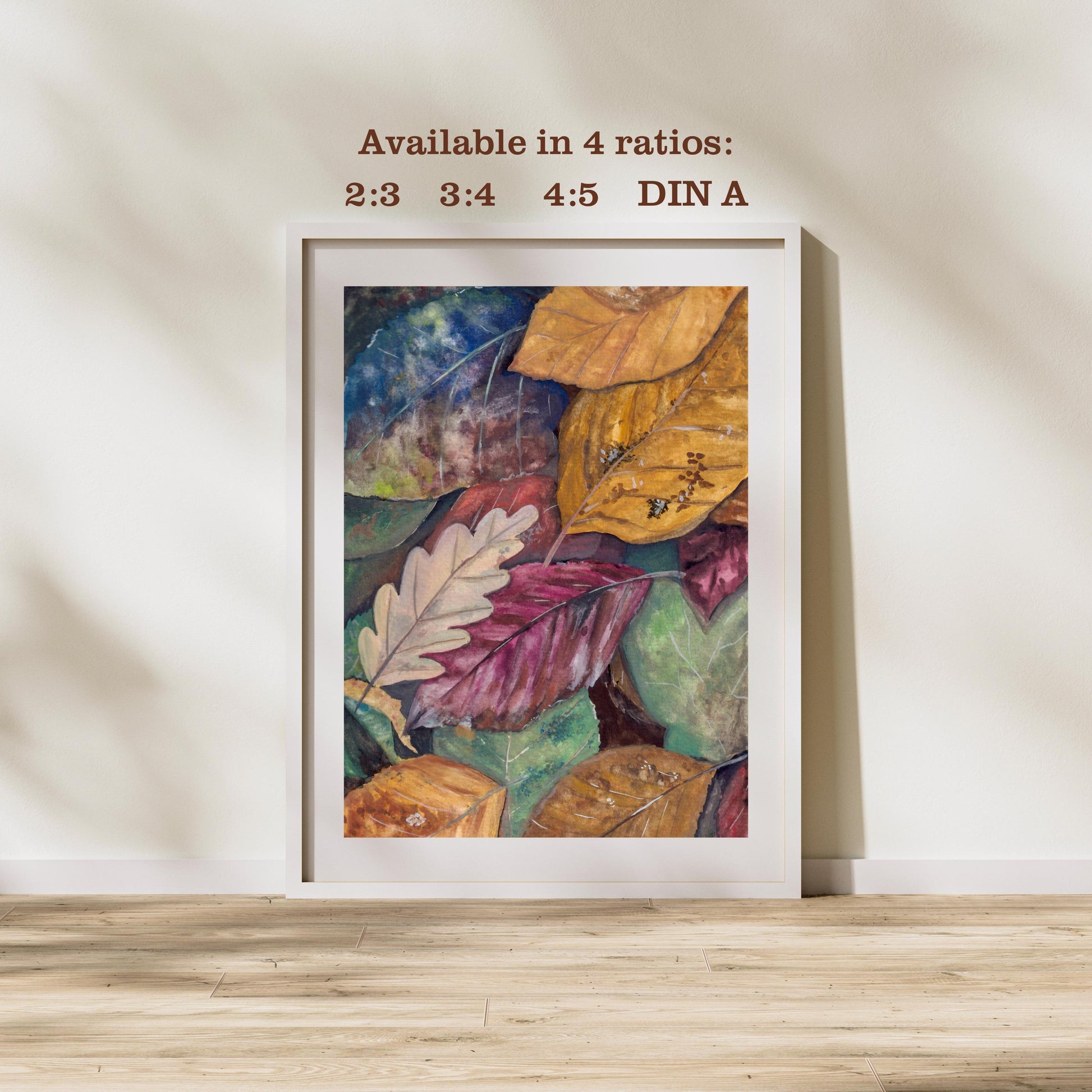 Printable size ratio preview for “Colors of Autumn” digital download showing 2:3, 3:4, 4:5 and DIN A options, cozy fall artwork by HerPens