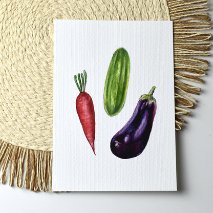 Colourful oil pastel vegetables art print displayed in circular prop, vibrant still-life illustration on textured paper, HerPens