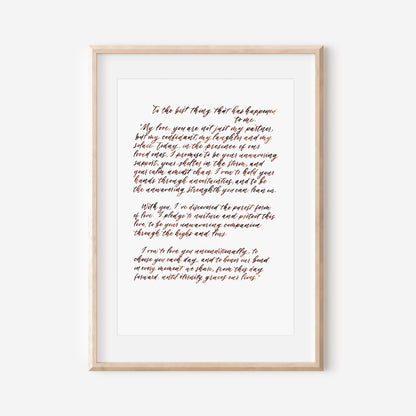 framed handwritten calligraphy wedding vows love letter or poem keepsake by HerPens