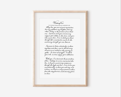 Framed copperplate calligraphy letter on A4 paper minimal display elegant handwritten keepsake herpens
