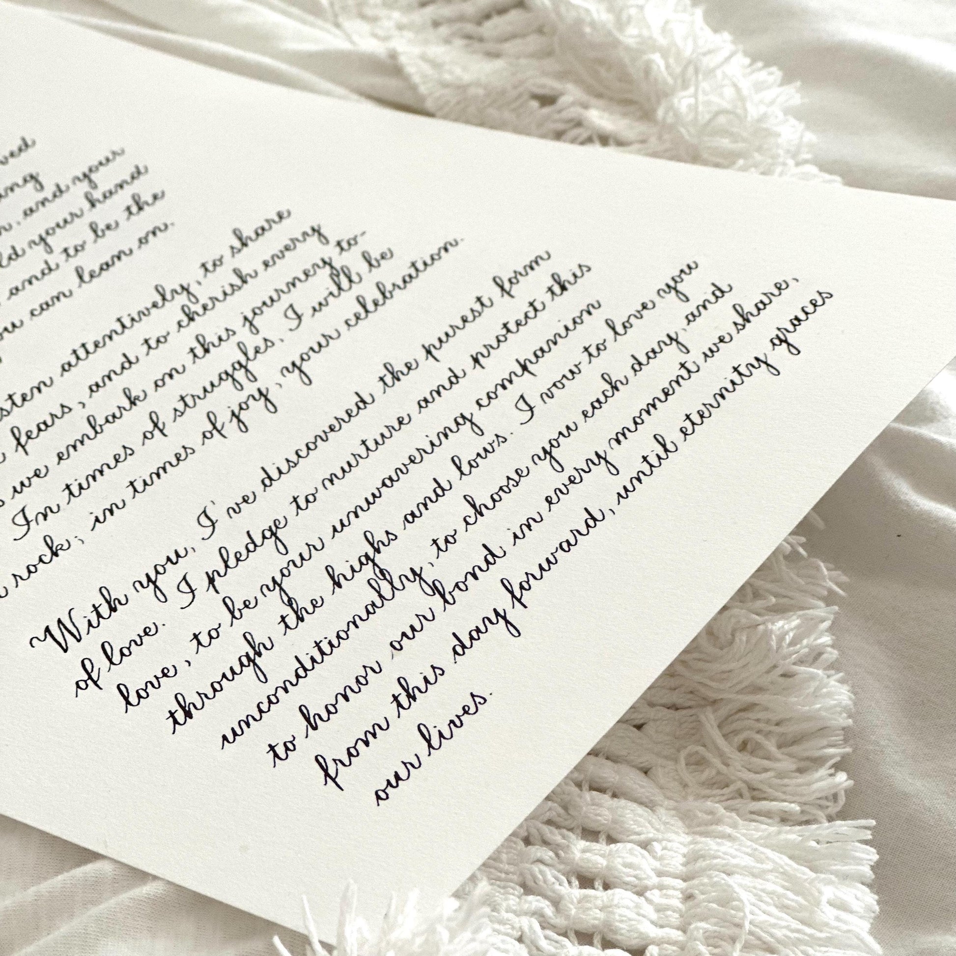 Handwritten copperplate calligraphy letter on A4 paper with soft lighting minimal aesthetic keepsake herpens