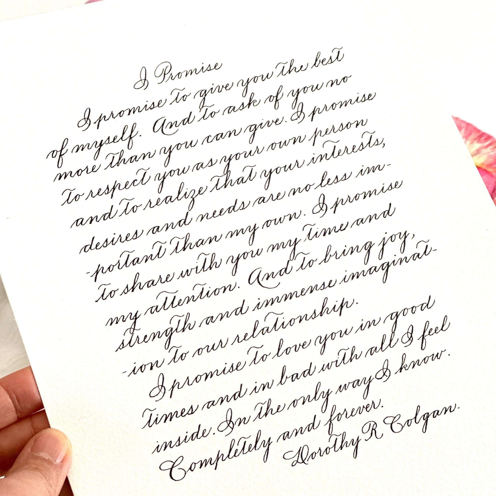 Handwritten spencerian calligraphy letter flatlay on A4 paper minimal aesthetic elegant script herpens