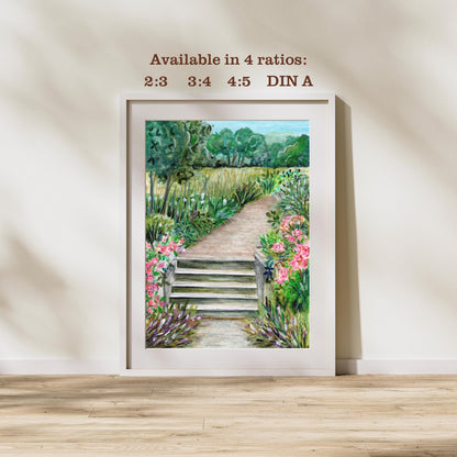 Summer Park | Printable from Orginal Art | Watercolour Crayon Painting | Digital Download | Nature-Inspired Floral Illustration
