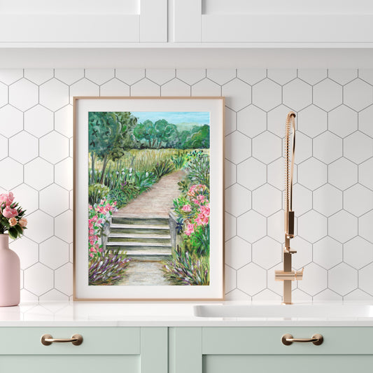 Summer Park | Printable from Orginal Art | Watercolour Crayon Painting | Digital Download | Nature-Inspired Floral Illustration