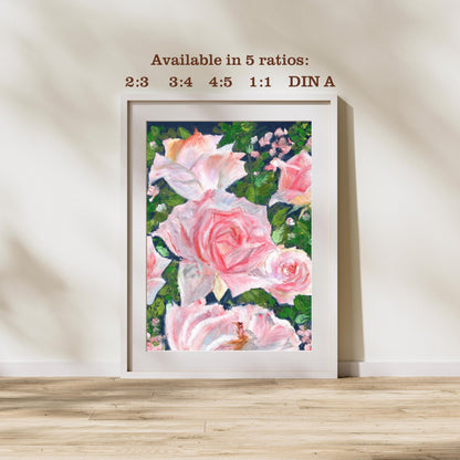 Rose Garden | Printable from Original Oil Pastel Art | Digital Download | Nature-Inspired Floral Illustration