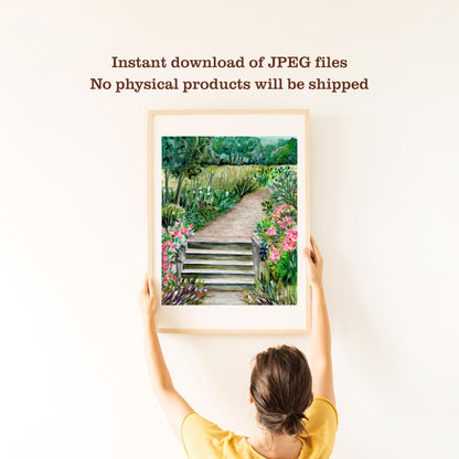 Summer Park | Printable from Orginal Art | Watercolour Crayon Painting | Digital Download | Nature-Inspired Floral Illustration