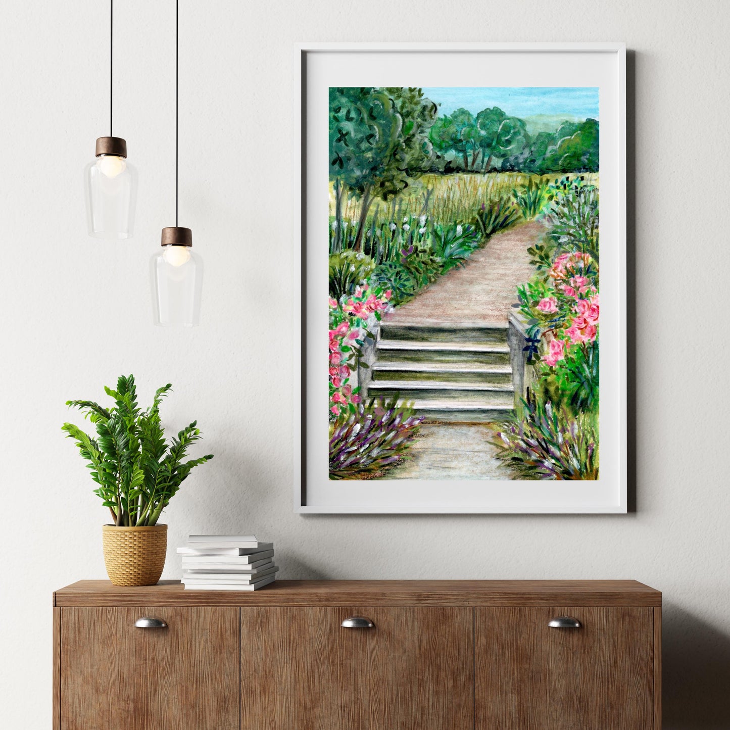 Summer Park | Printable from Orginal Art | Watercolour Crayon Painting | Digital Download | Nature-Inspired Floral Illustration