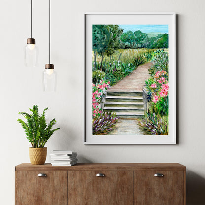 Summer Park | Printable from Orginal Art | Watercolour Crayon Painting | Digital Download | Nature-Inspired Floral Illustration