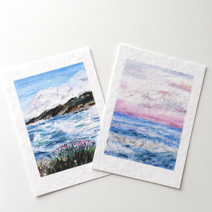 Close-up of the oil pastel texture and fine art paper surface from the A6 landscape postcard set by HerPens.