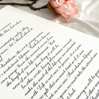Personalized handwritten letter with soft watercolor floral border and elegant calligraphy