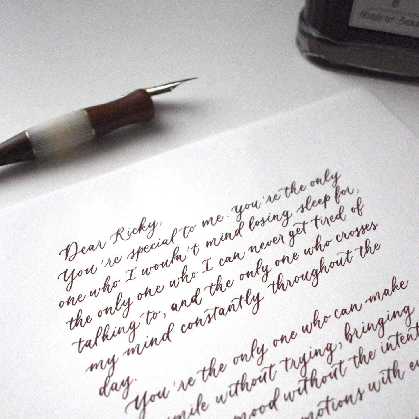 romantic handwritten love letter written with dip pen in modern calligraphy by HerPens