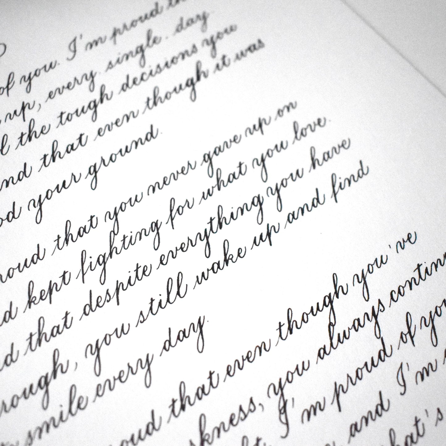 Romantic copperplate calligraphy letter detail in brown ink with flowing elegant script herpens