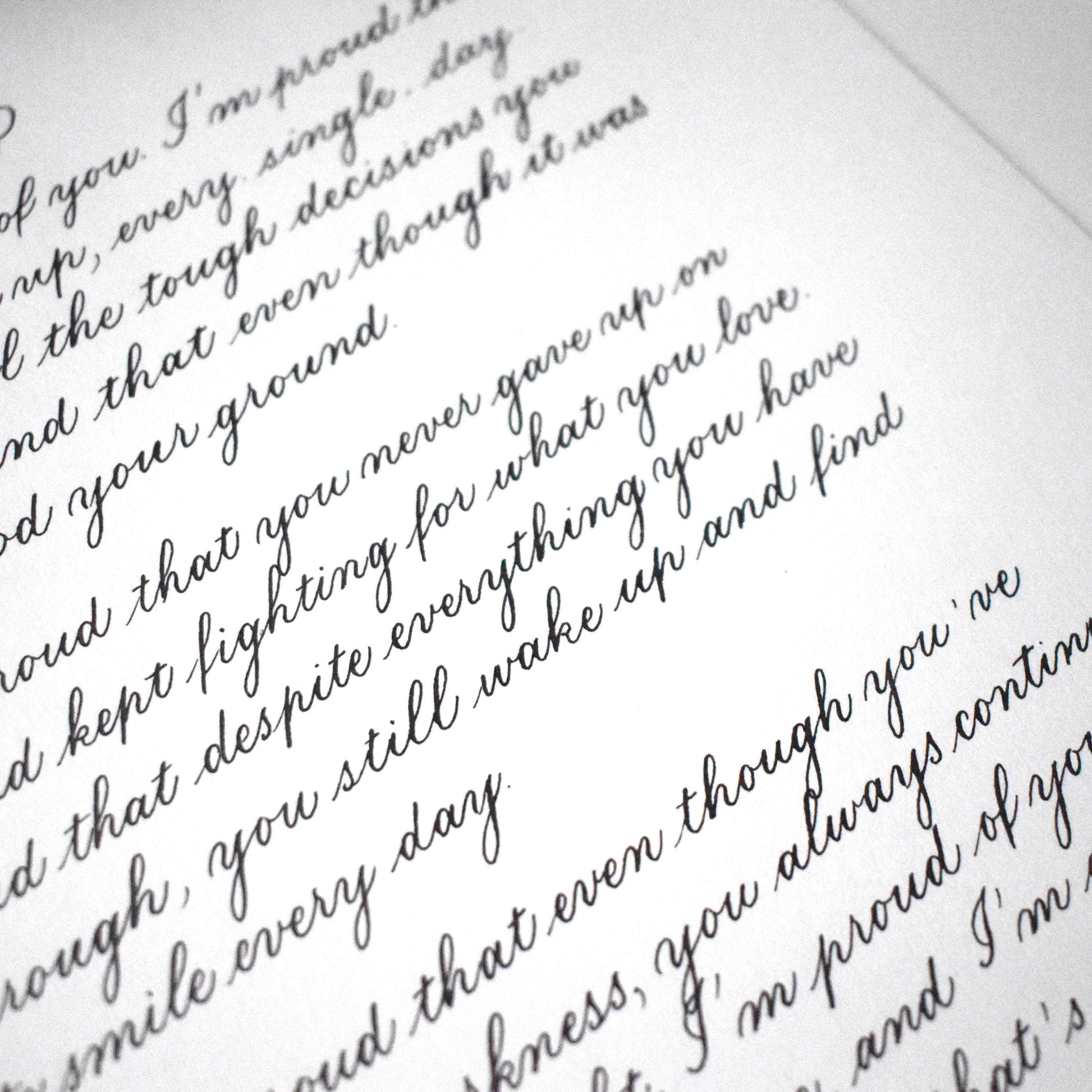 Romantic copperplate calligraphy letter detail in brown ink with flowing elegant script herpens