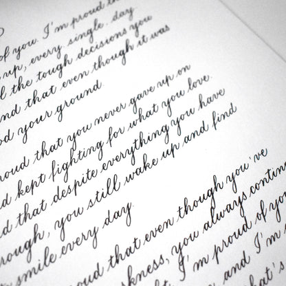 Romantic copperplate calligraphy letter detail in brown ink with flowing elegant script herpens