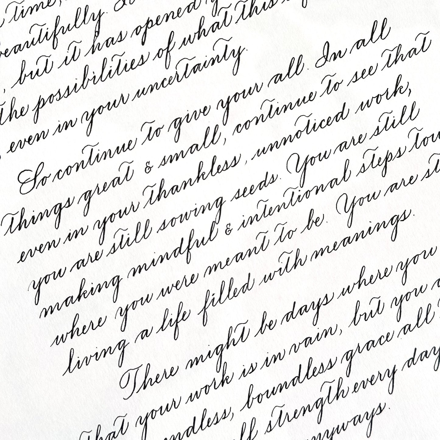 custom handwritten Spencerian calligraphy letter on A4 paper by HerPens