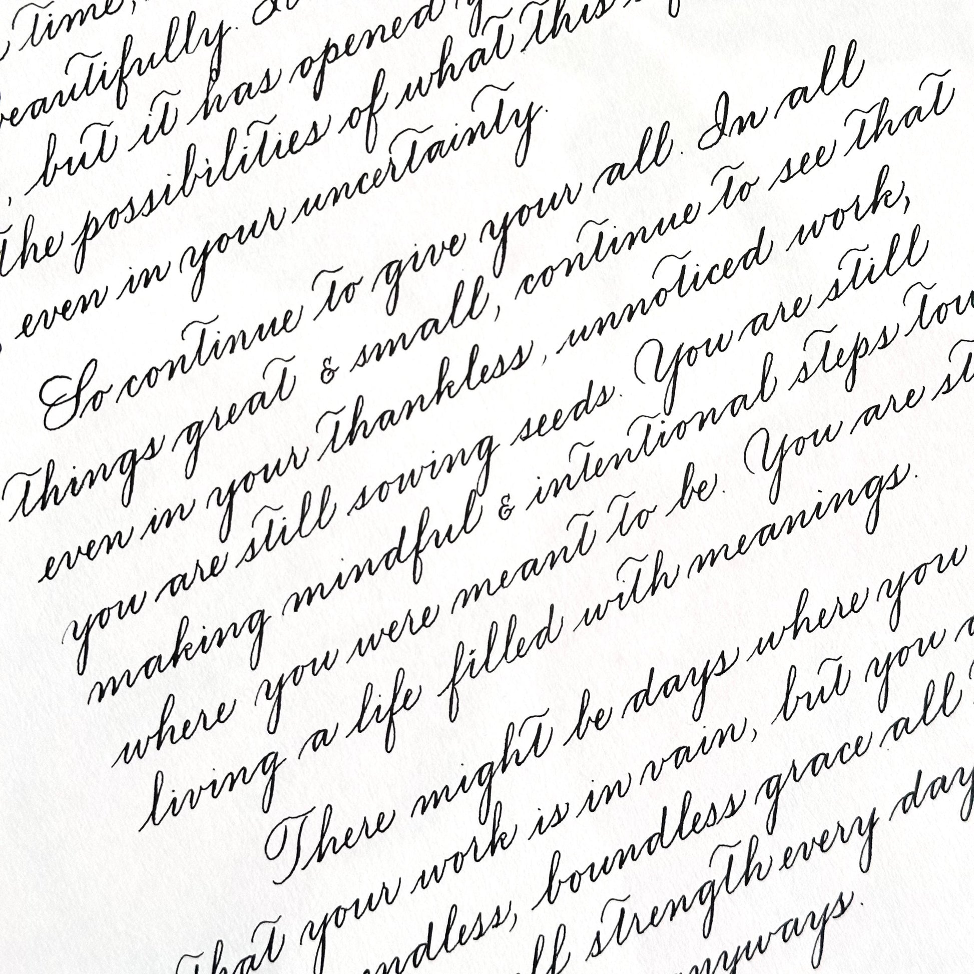 custom handwritten Spencerian calligraphy letter on A4 paper by HerPens