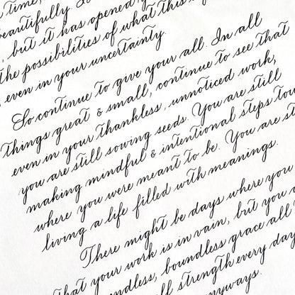 custom handwritten Spencerian calligraphy letter on A4 paper by HerPens