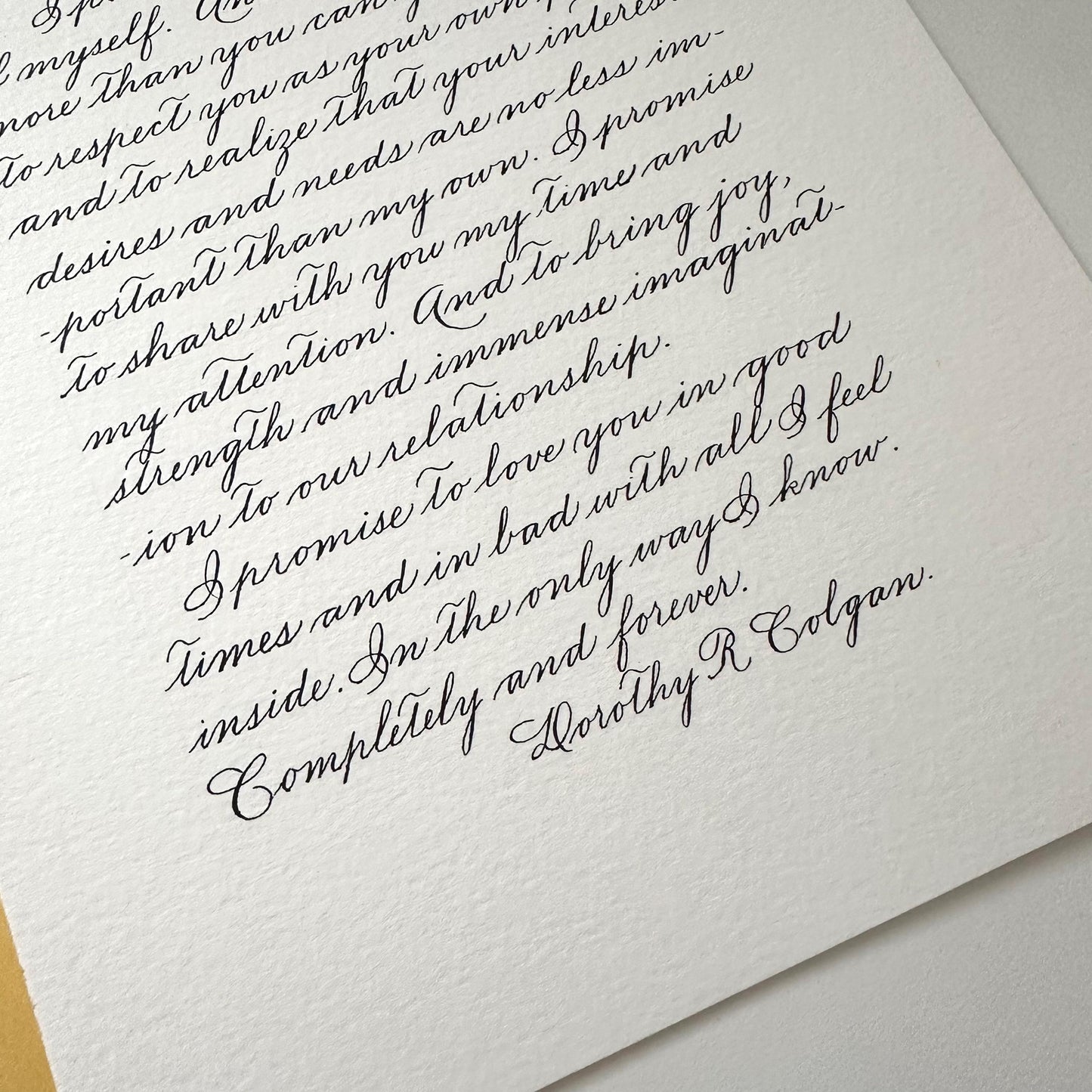 handwritten Spencerian calligraphy love letter in soft natural light by HerPens
