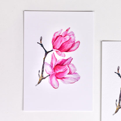 “Watercolour Magnolia” A6 art postcard printed on smooth matte 310 gsm paper — soft magnolia illustration, crisp finish by HerPens.